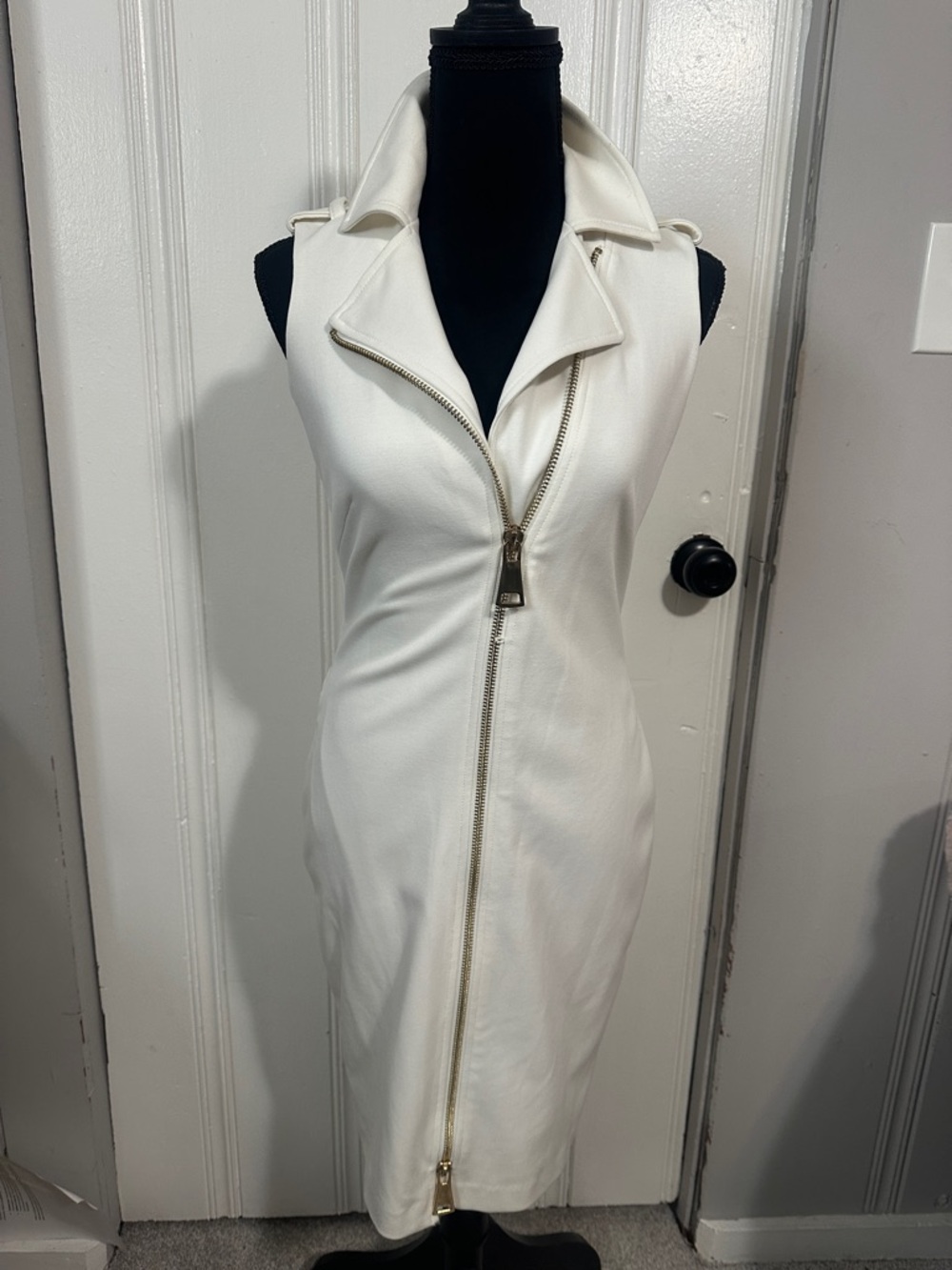 Calvin Klein White Sleeveless Zip-Front Midi Dress
